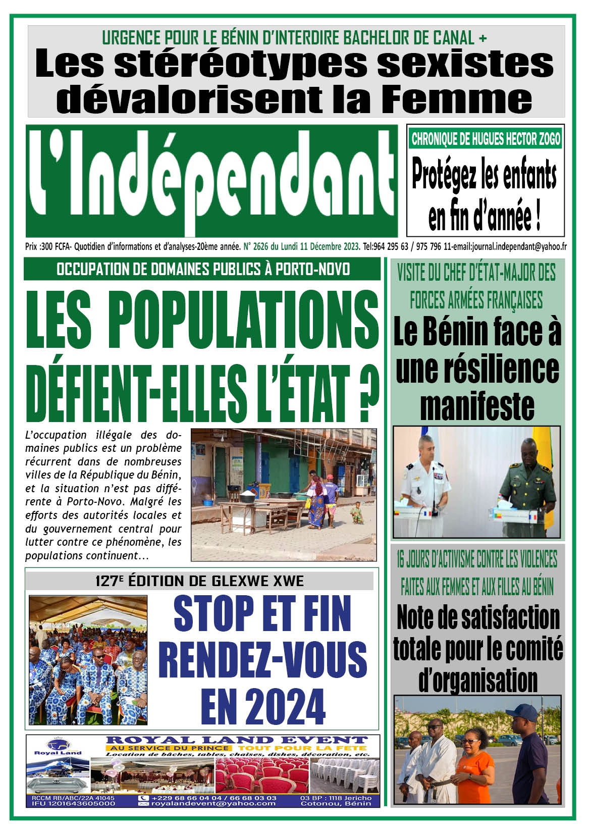 L'INDÉPENDANT - Parution numéro 2626 du lundi 11 décembre 2023
