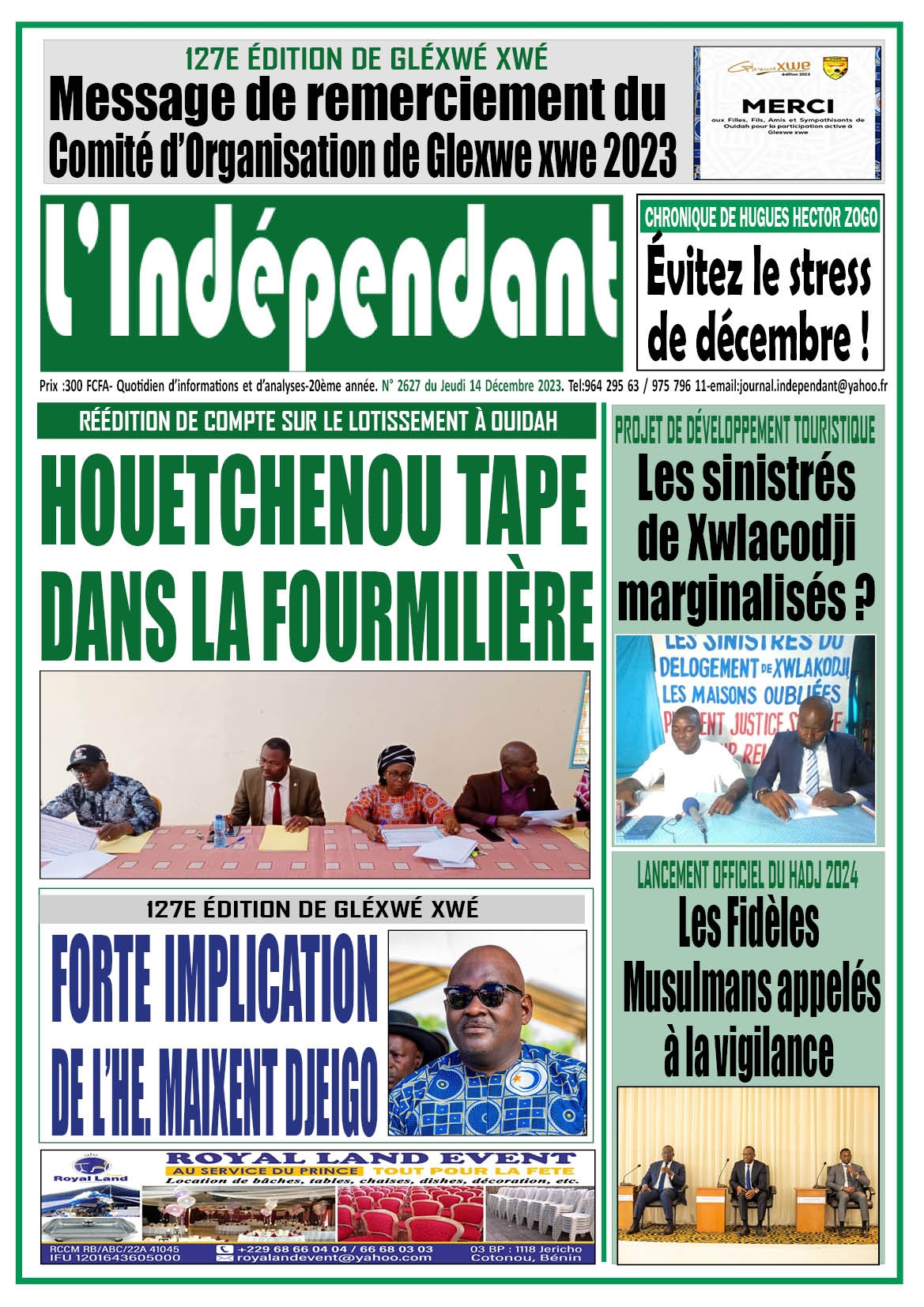L'INDÉPENDANT - Parution numéro 2627 du jeudi 14 décembre 2023