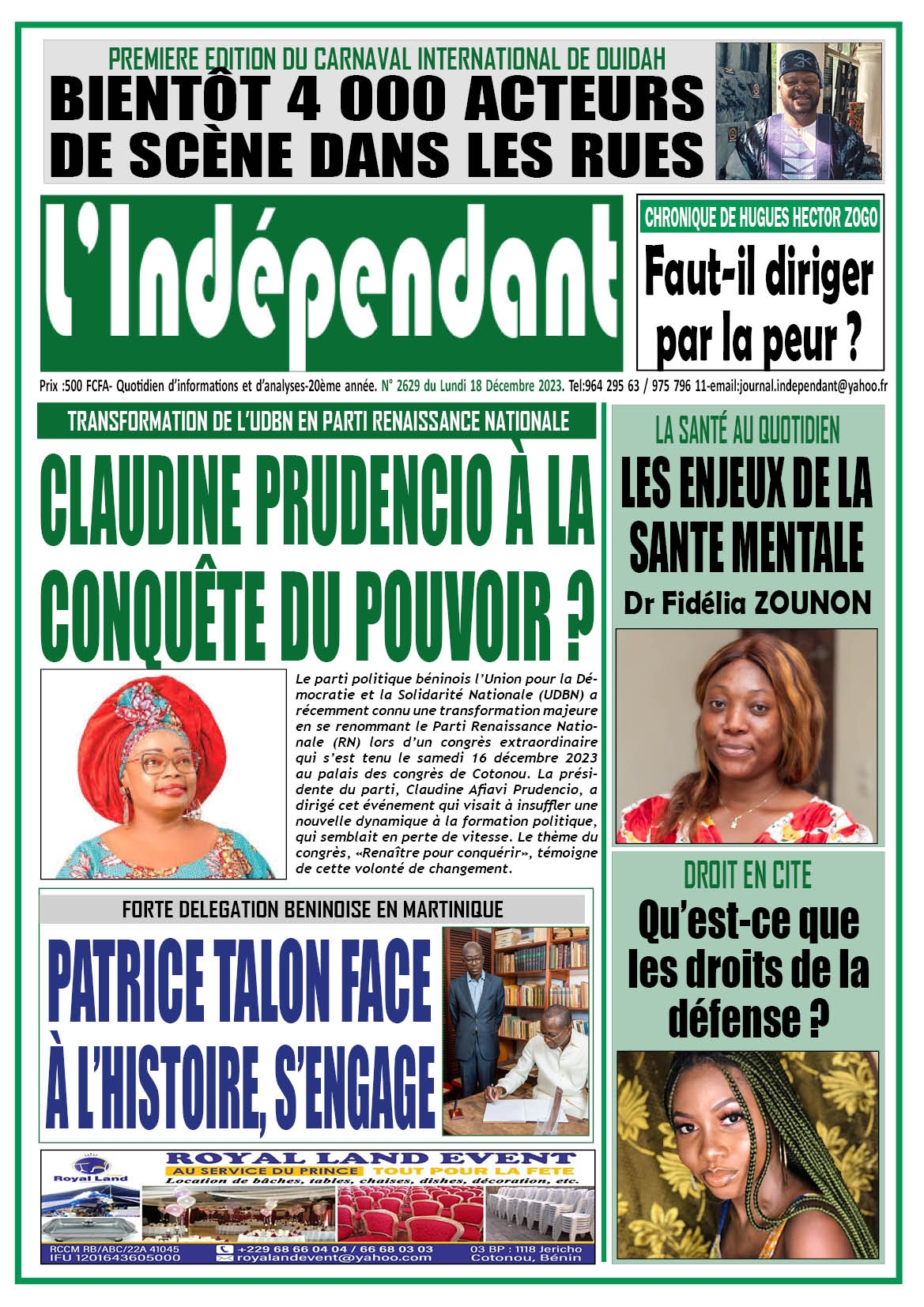 L'INDÉPENDANT - Parution numéro 2629 du lundi 18 décembre 2023