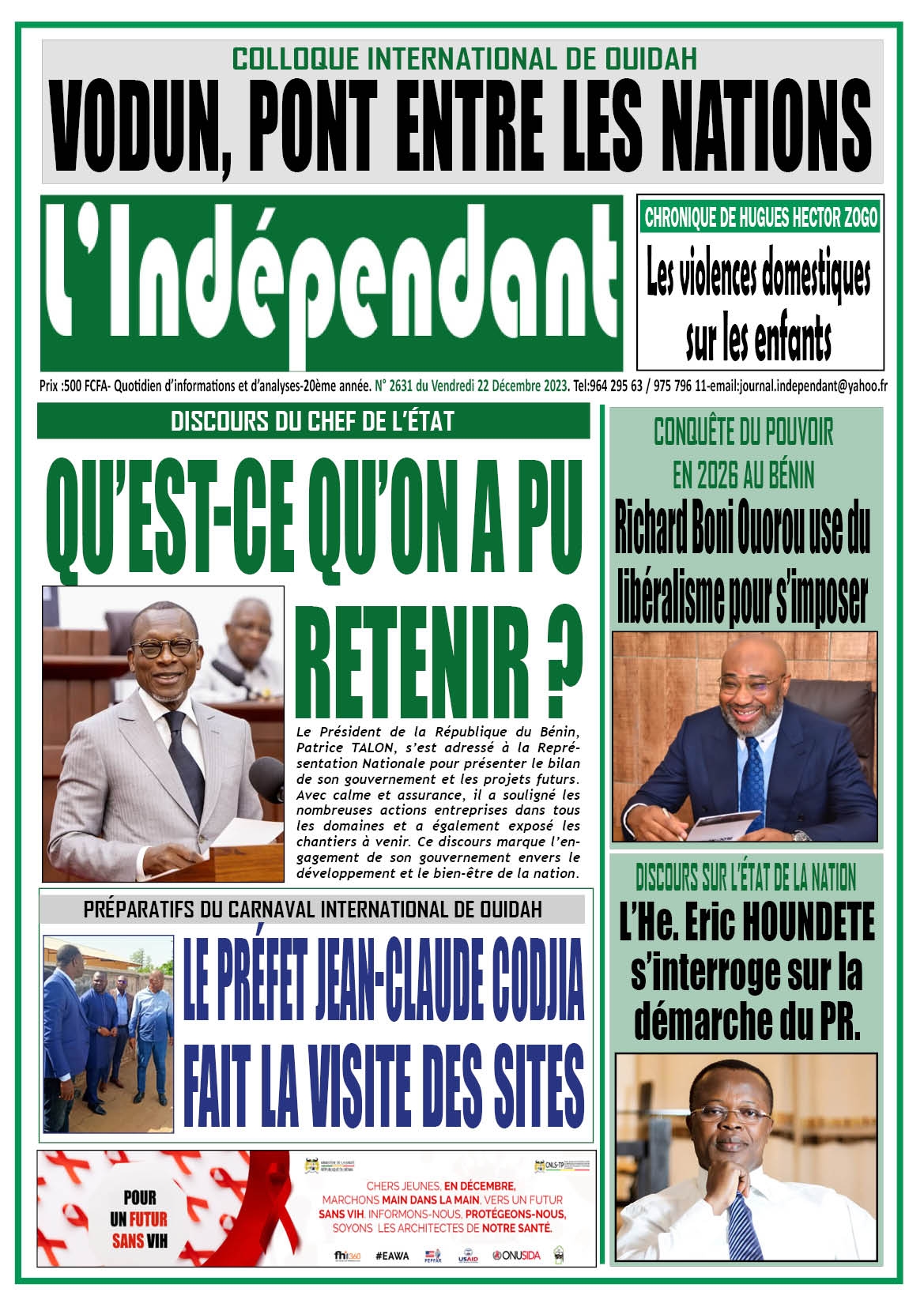 L'INDÉPENDANT - Parution numéro 2631 du vendredi 22 décembre 2023
