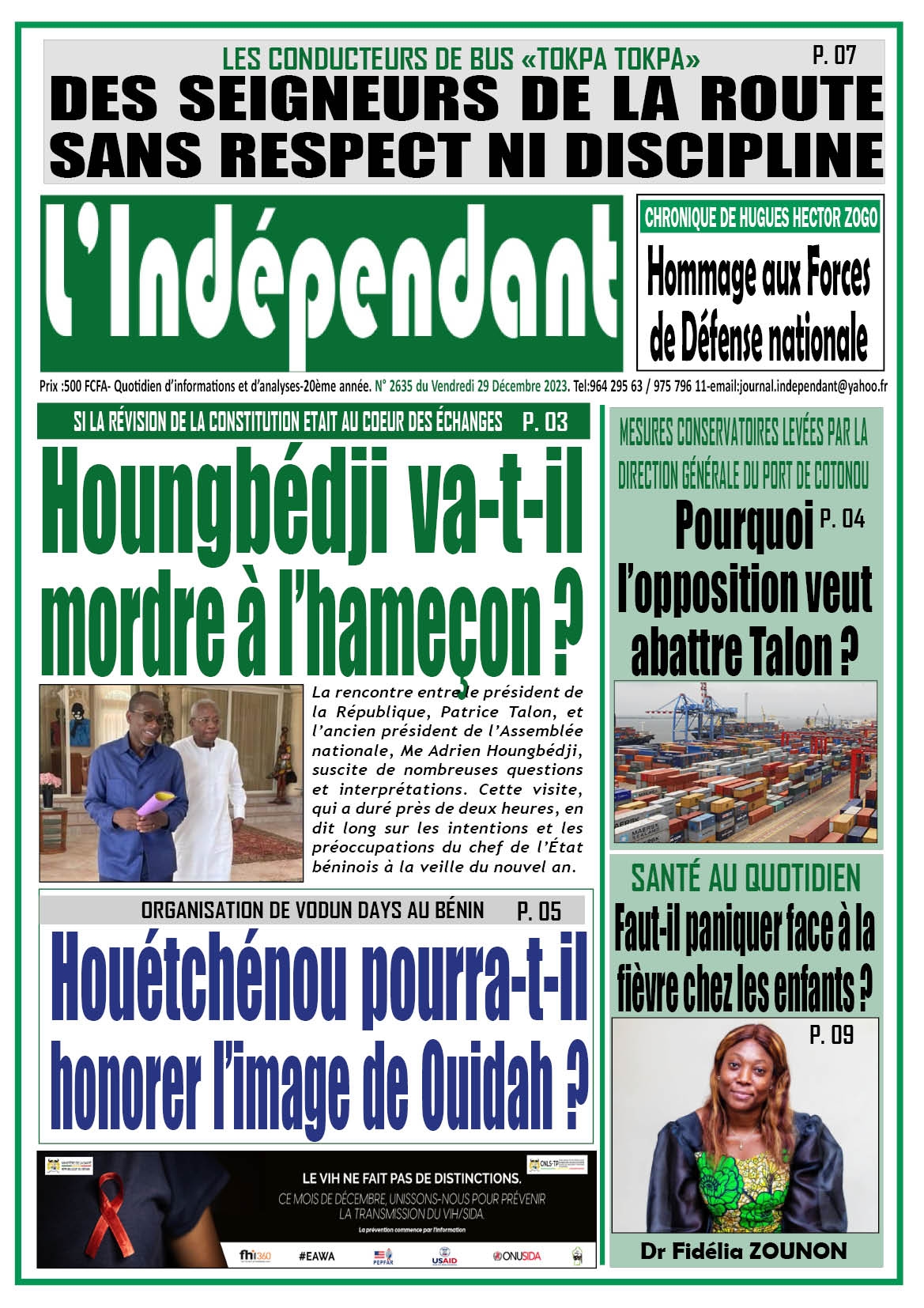 L'INDÉPENDANT, Parution numéro 2635 du vendredi 29 décembre 2023