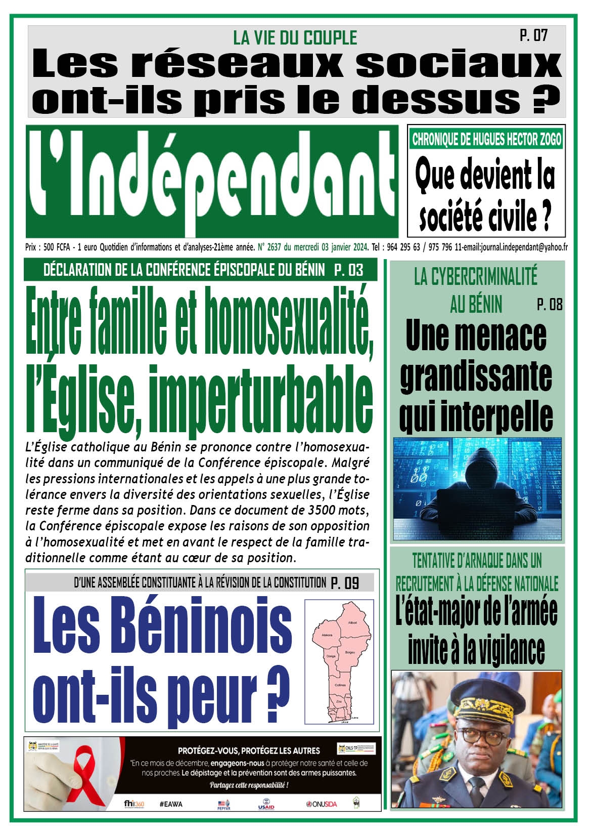 L'Indépendant - Parution numéro 2637 du mercredi 03 janvier 2024