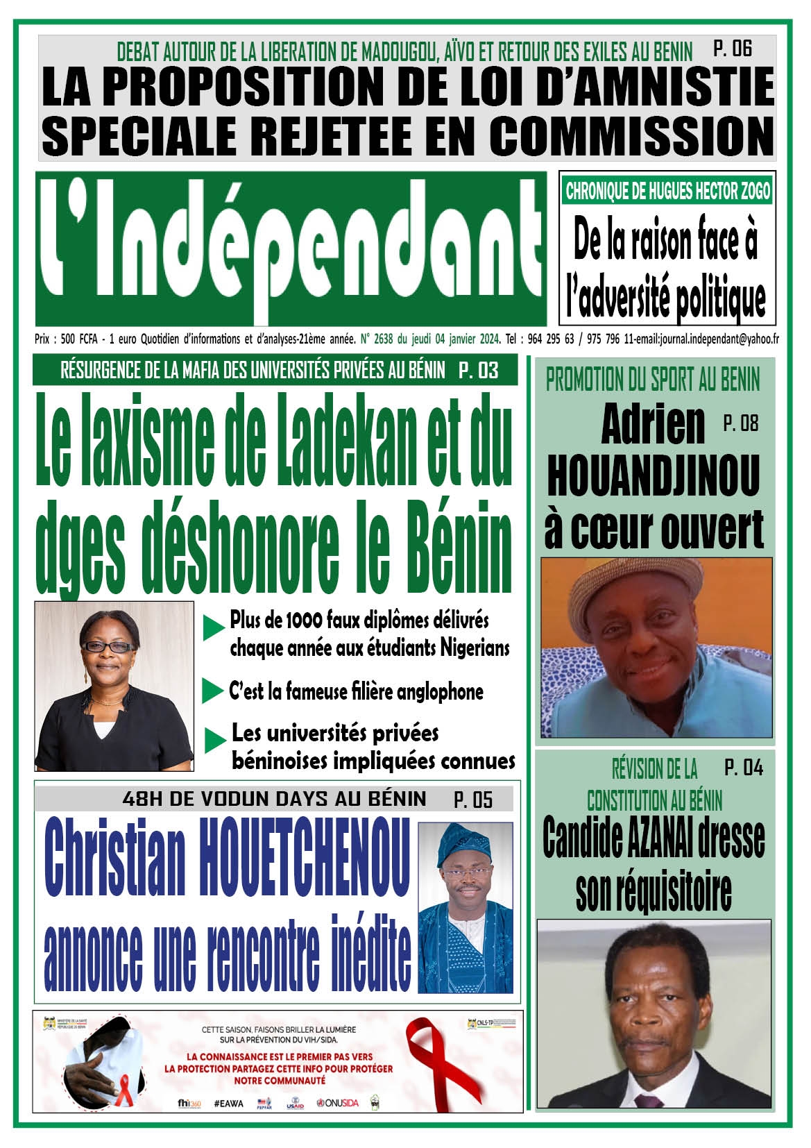 L'Indépendant - Parution numéro 2638 du jeudi 04 janvier 2024