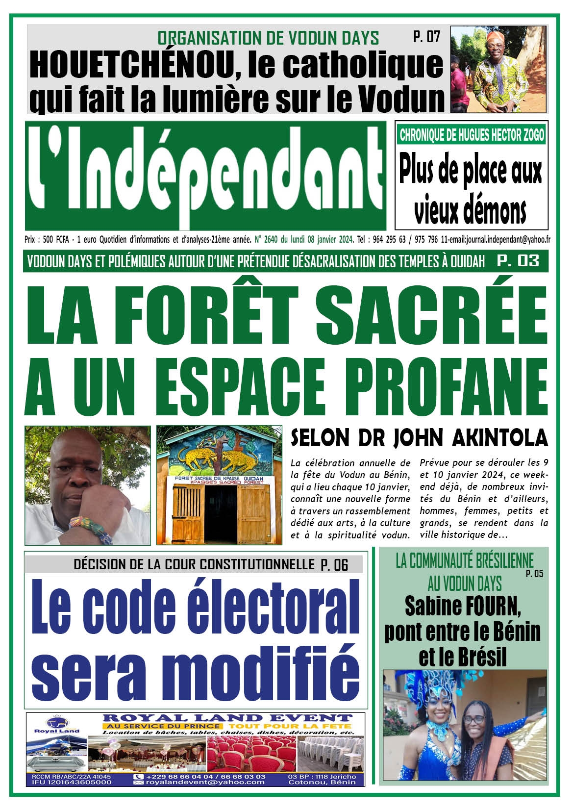 L'Indépendant - Parution numéro 2640 du lundi 08 janvier 2024