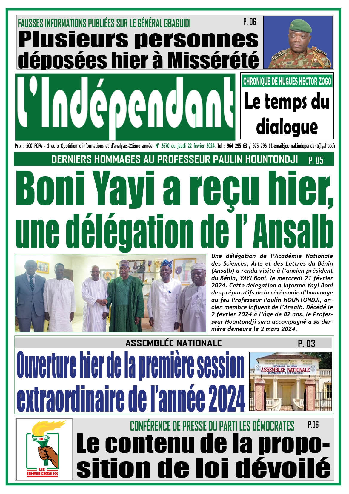 L'Indépendant - Parution numéro 2670 du jeudi 22 février 2024.